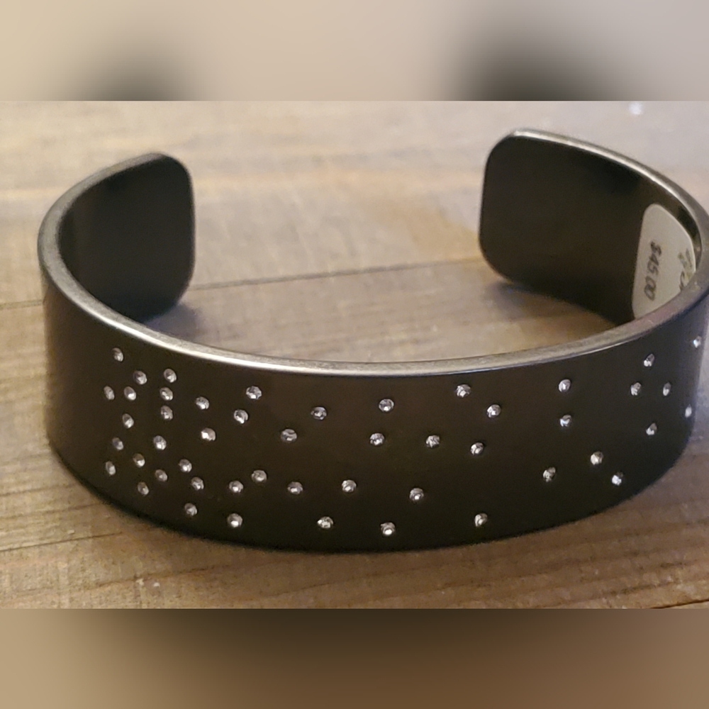 Lucky Brand Bracelet Gunmetal Cuff Crystals